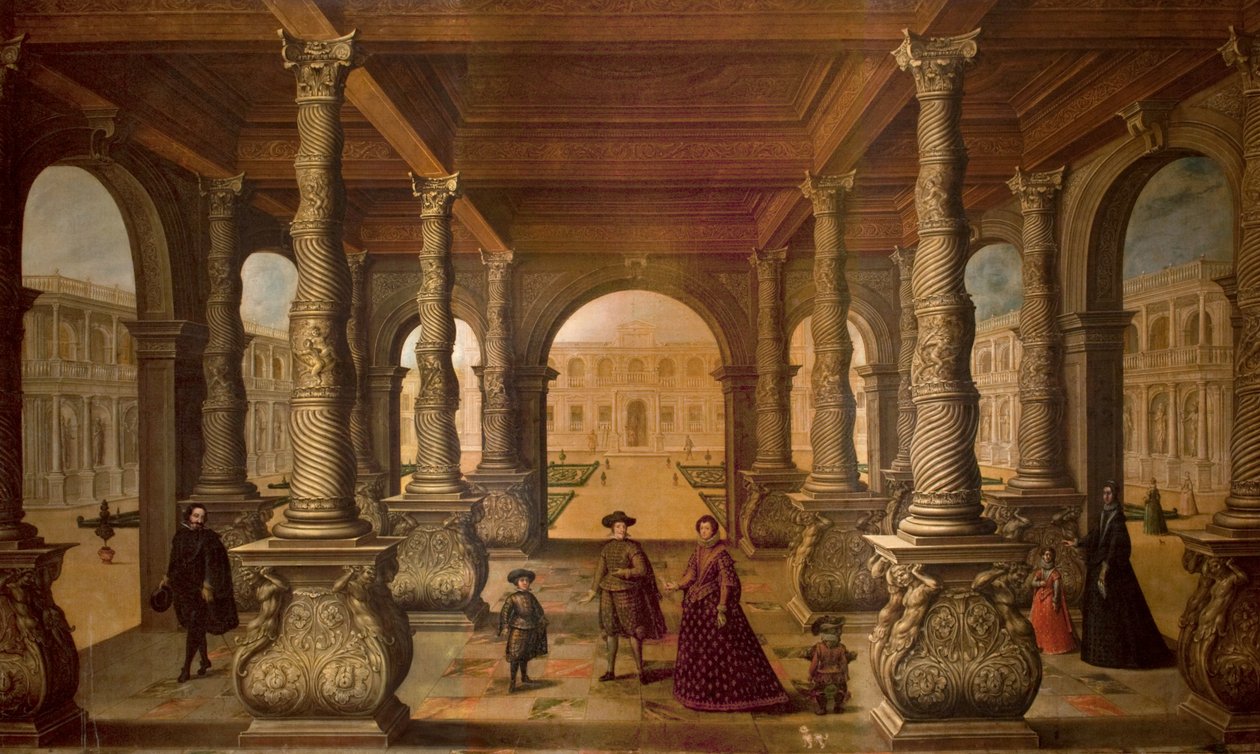 Philip IV and his Queen in a Colonnade, ca. 1630 (olje på lerret) av Juan de la Corte