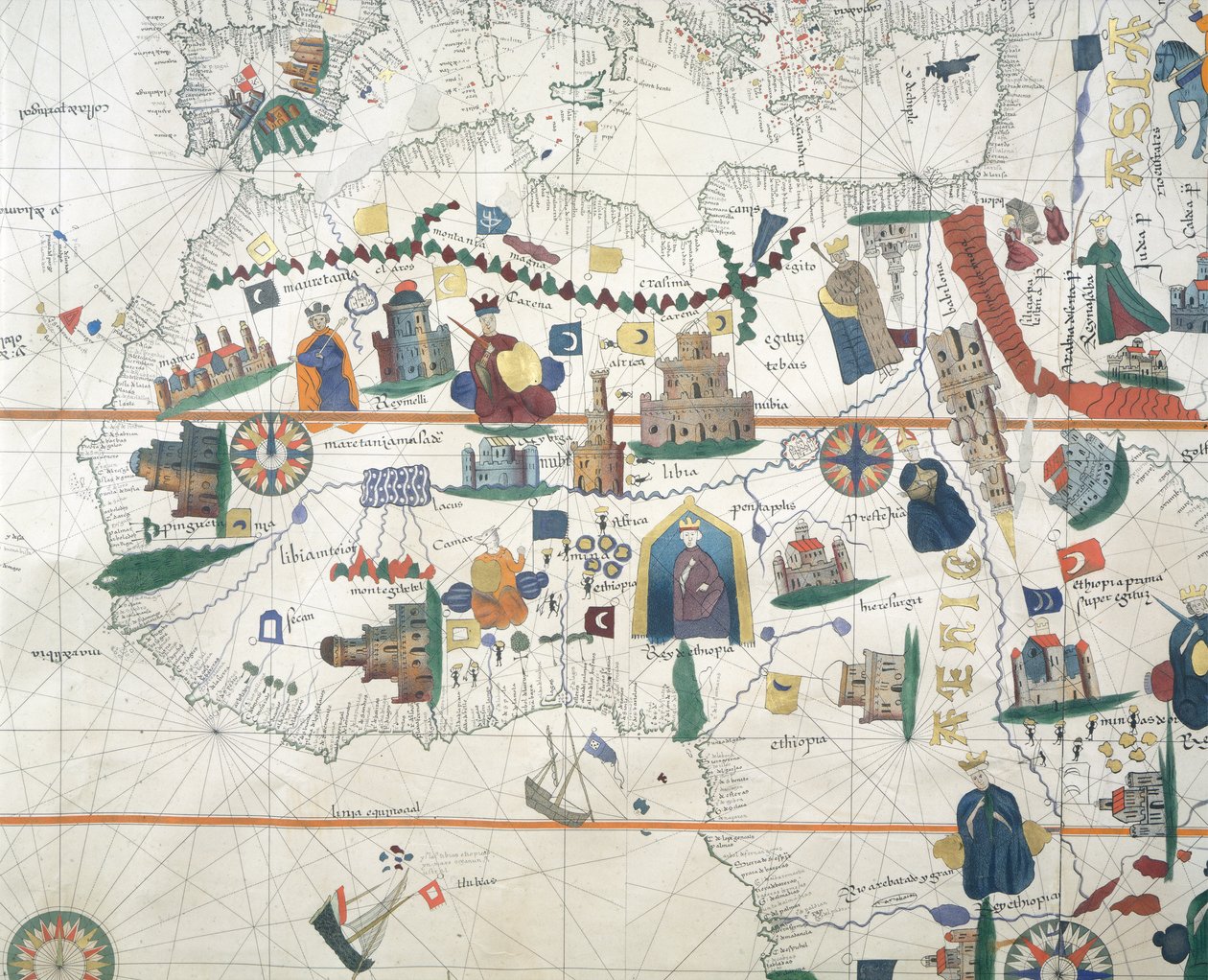 Detalj av Afrika og Middelhavsbassenget, av Juan de la Cosa, sjøkart av Juan de la Cosa