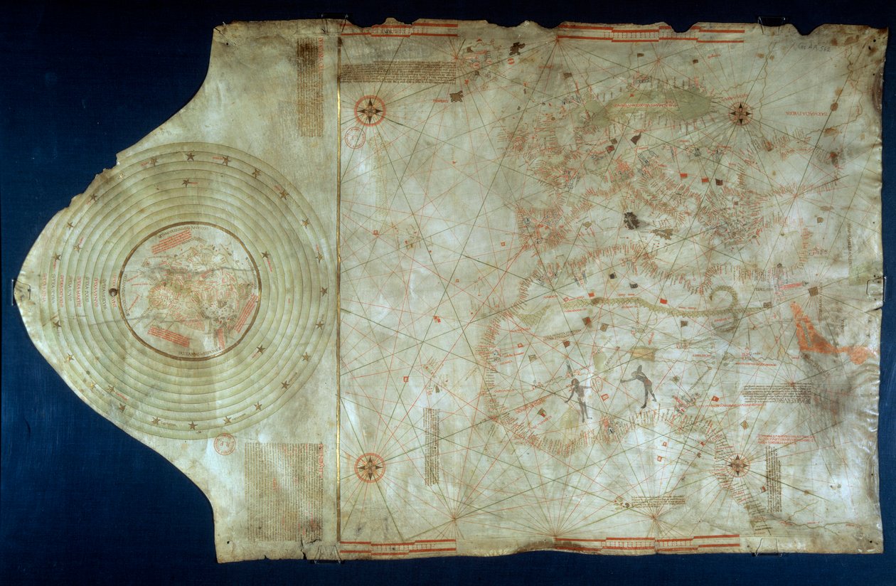 Sjøkart av Juan de la Cosa (1460-1510), kartograf-ledsager til navigatøren Christopher Columbus (1451-1506) av Juan de la Cosa