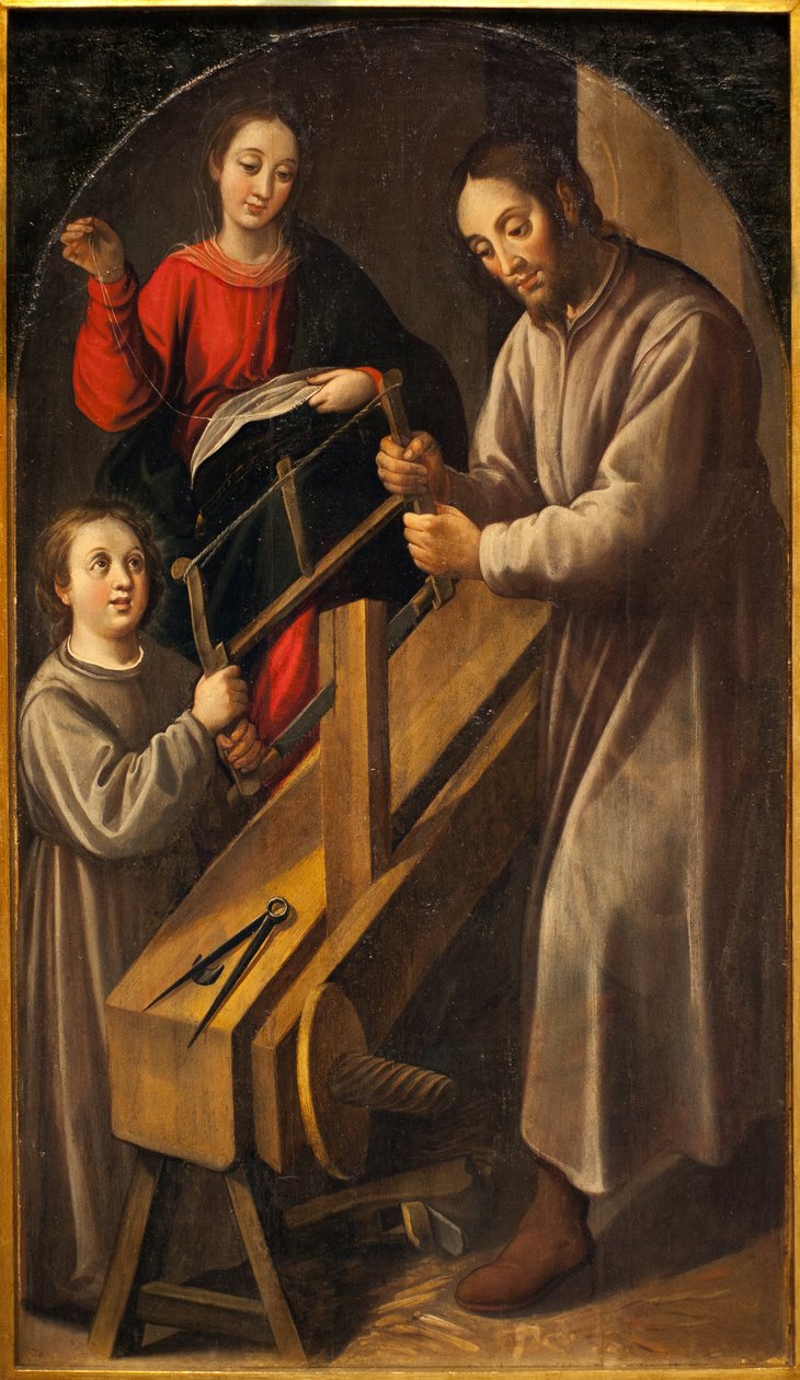Nasarets verksted. Maleri av Juan del Castillo (ca. 1590-1658), olje på lerret, ca. 1634-1636. Museum of Fine Arts i Sevilla, Spania. av Juan del Castillo