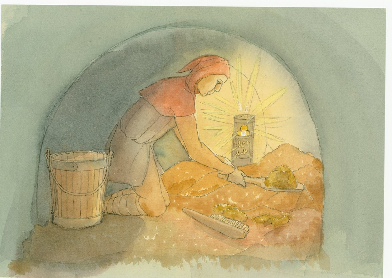 En middelaldersk gongfermour, eller gongbonde, på jobb, 2004. av Judith Dobie