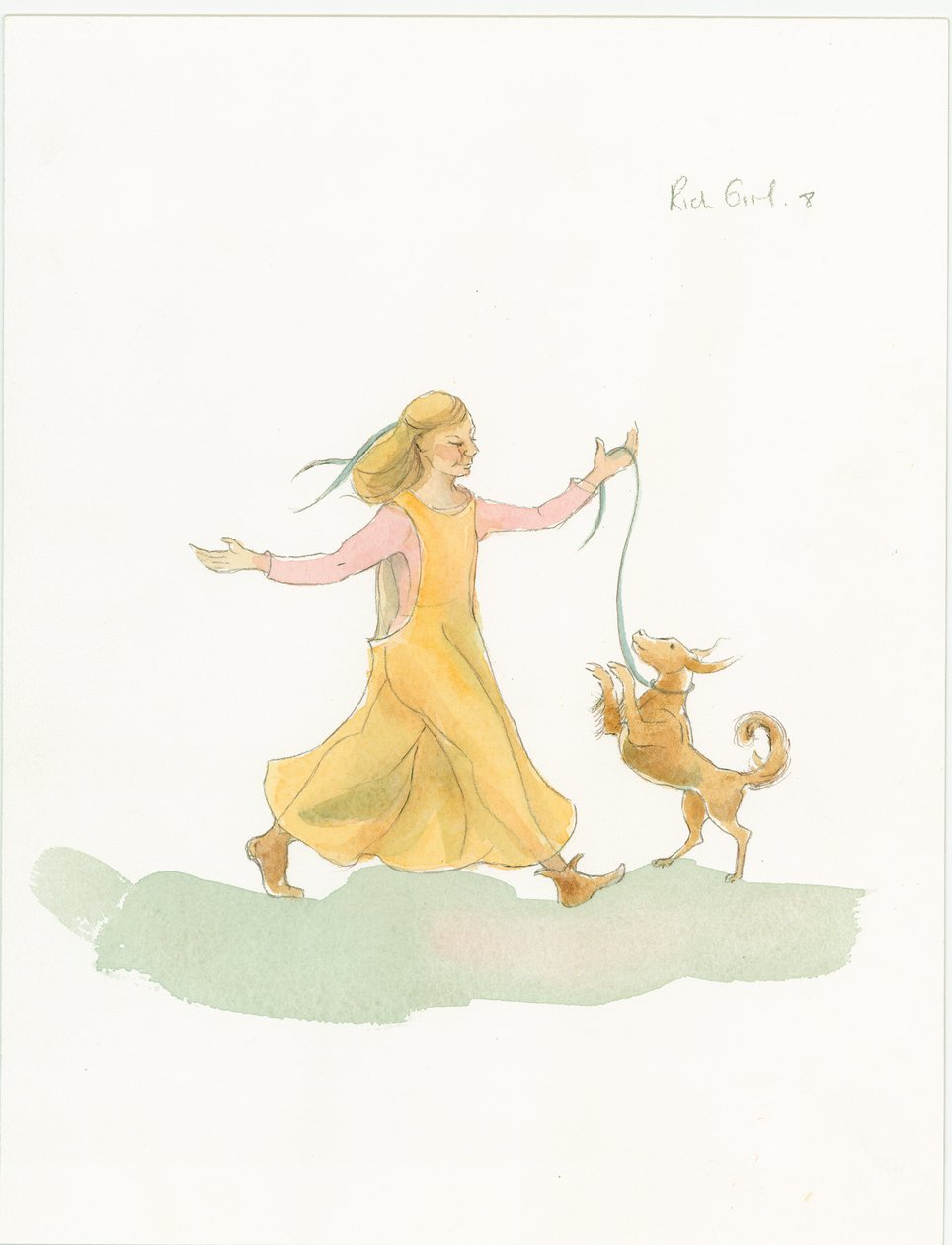 En middelaldersk kvinne som leker med en hund, 2004. av Judith Dobie