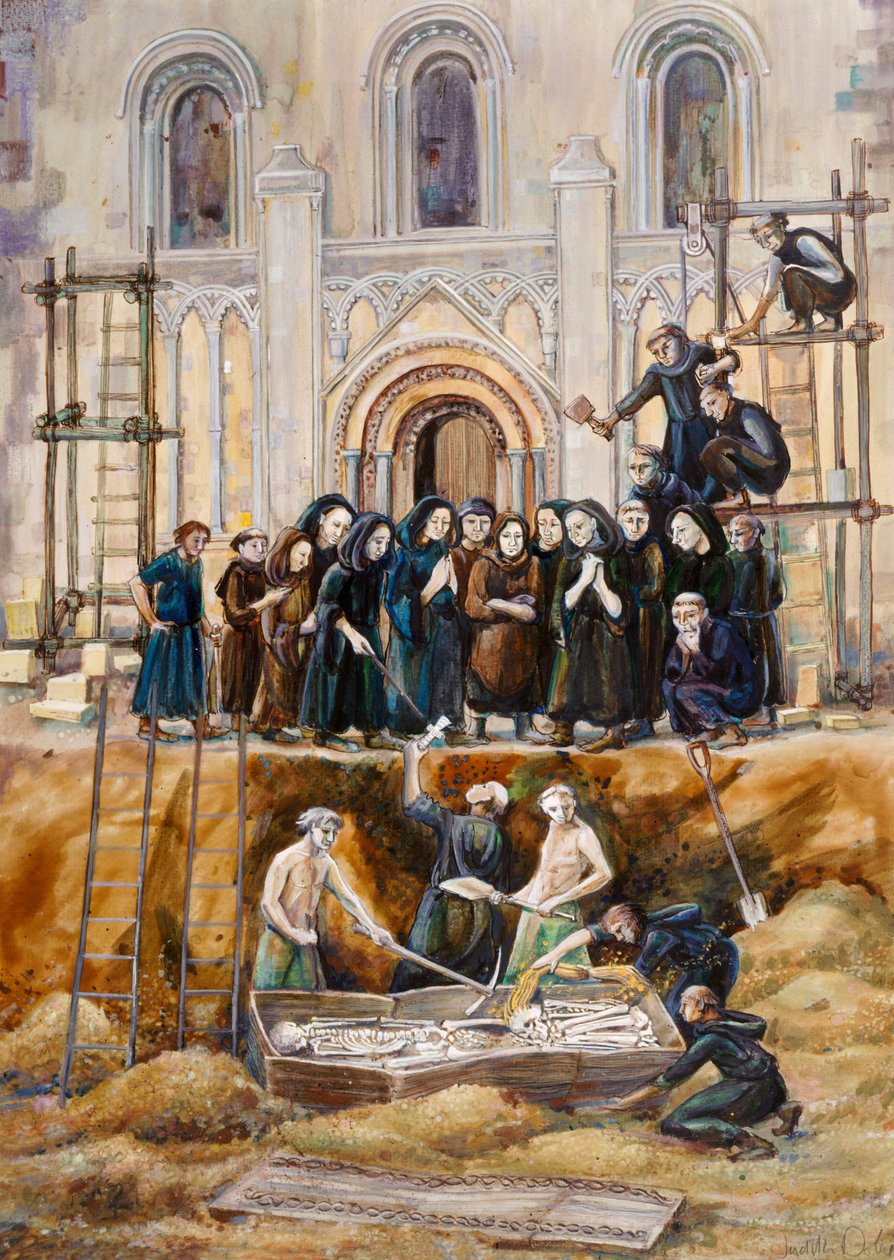 Ekshumering av Arthur og Guinivere ved Glastonbury Abbey, Somerset, 1193 2010 av Judith Dobie