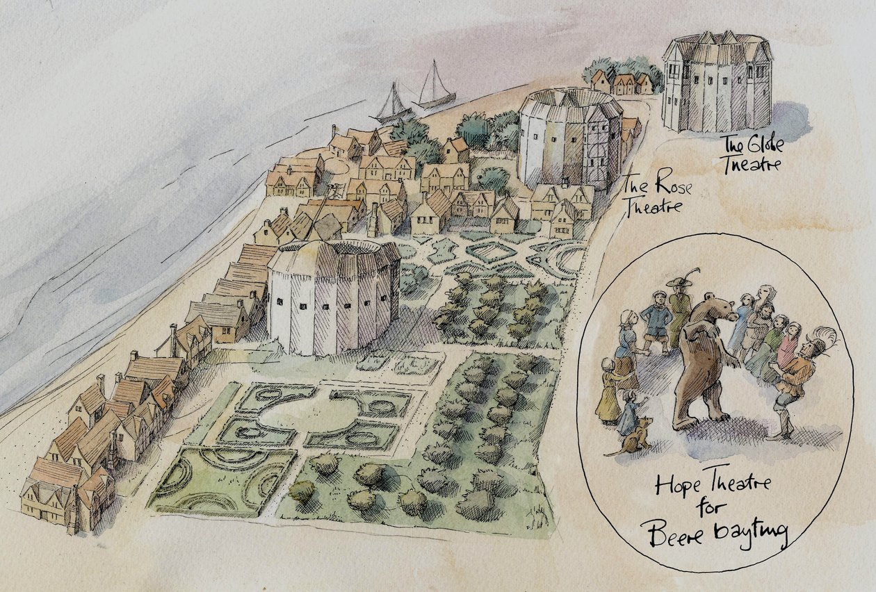 Hope Theatre, Rose Theatre og Globe Theatre, Southwark, London, c1647 2016. av Judith Dobie