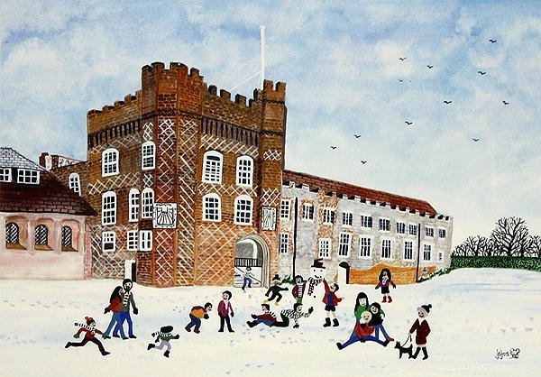 Farnham Castle, Surrey (akvarell på papir) av Judy Joel