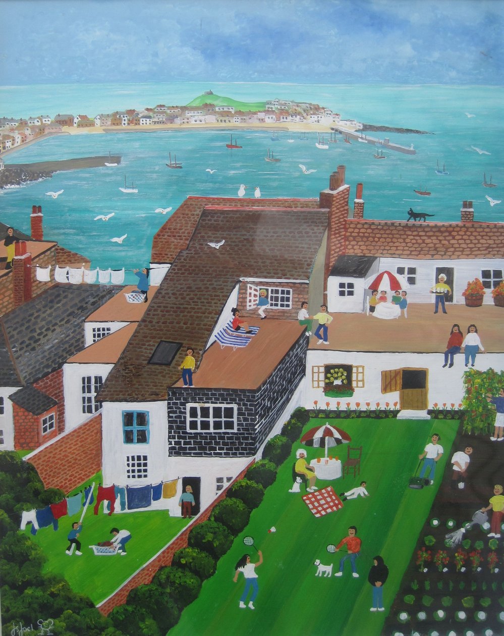St Ives, Cornwall, 2008 (akryl om bord) av Judy Joel