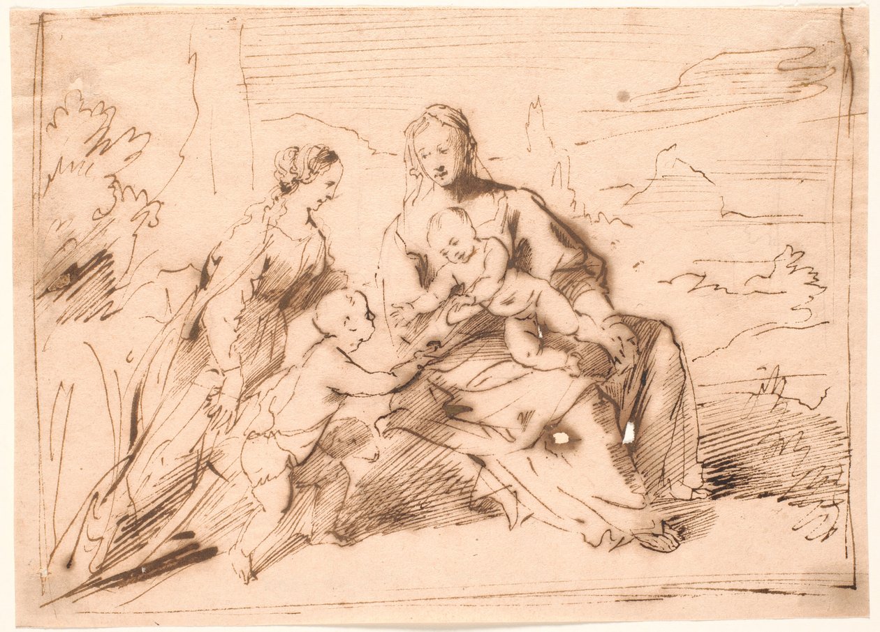 Maria med barna Jesus og Johannes og en helgen av Jürgen Ovens