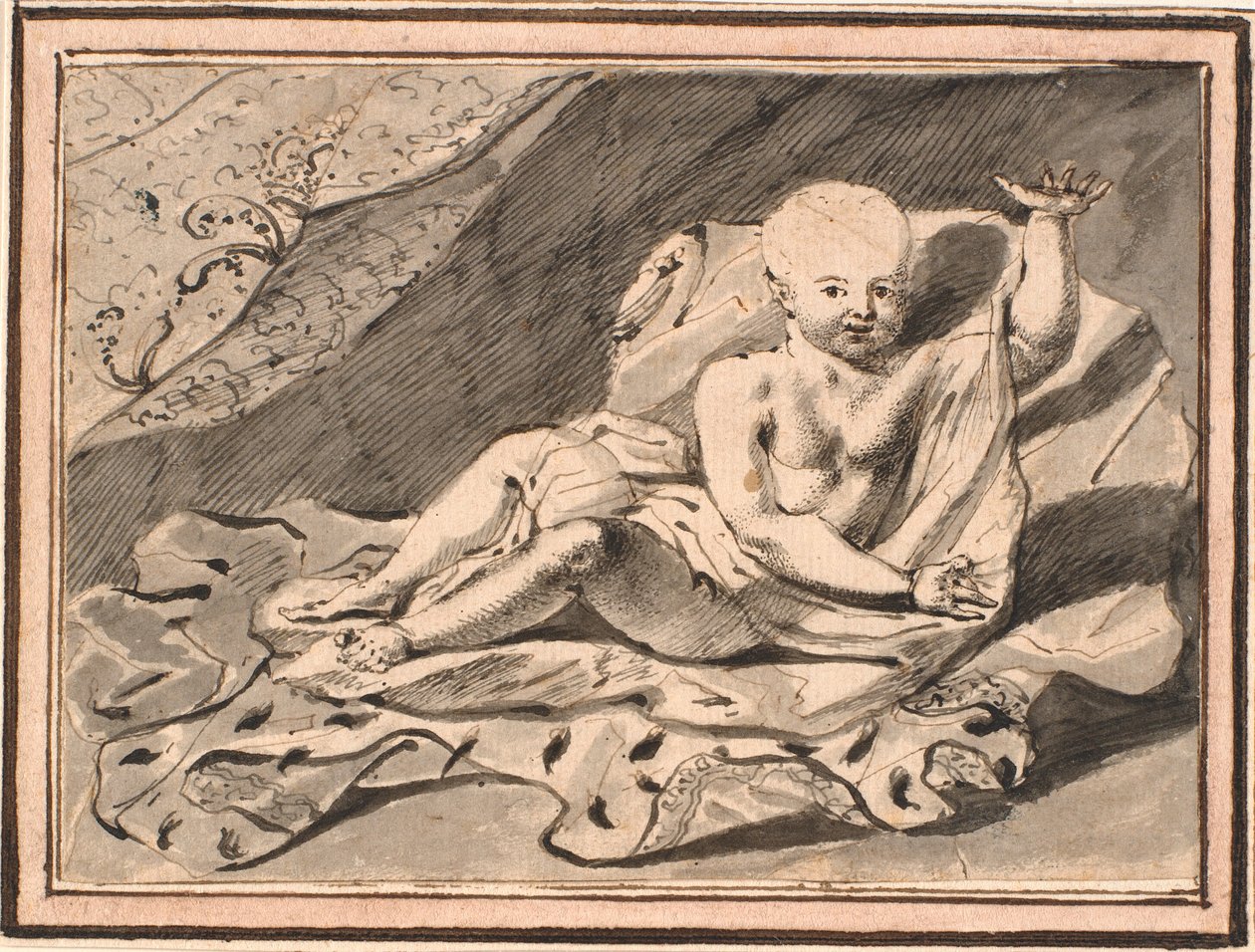 Putti, tilbakelent på hermelinmantel av Jürgen Ovens