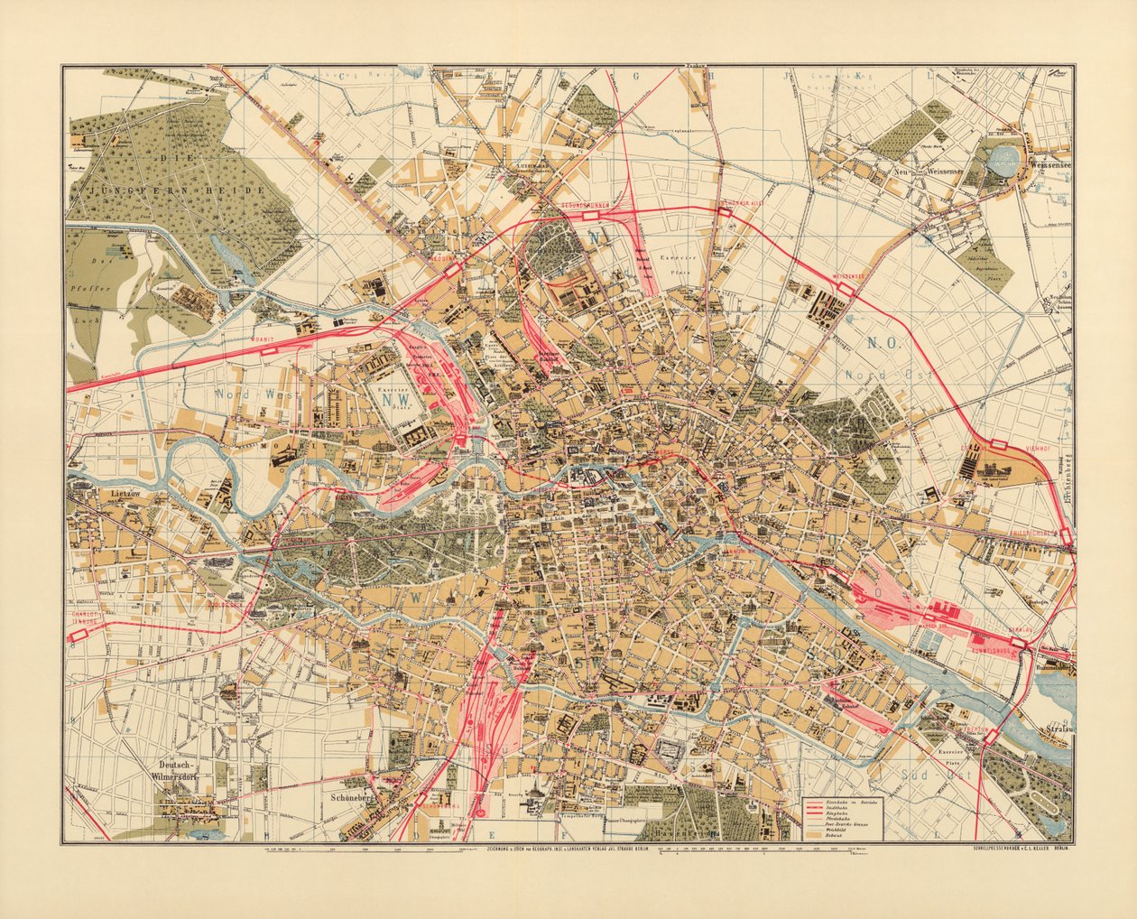 Kart over Berlin, trykt av C.L. Keller, Berlin, 1890 av Jul. Straube