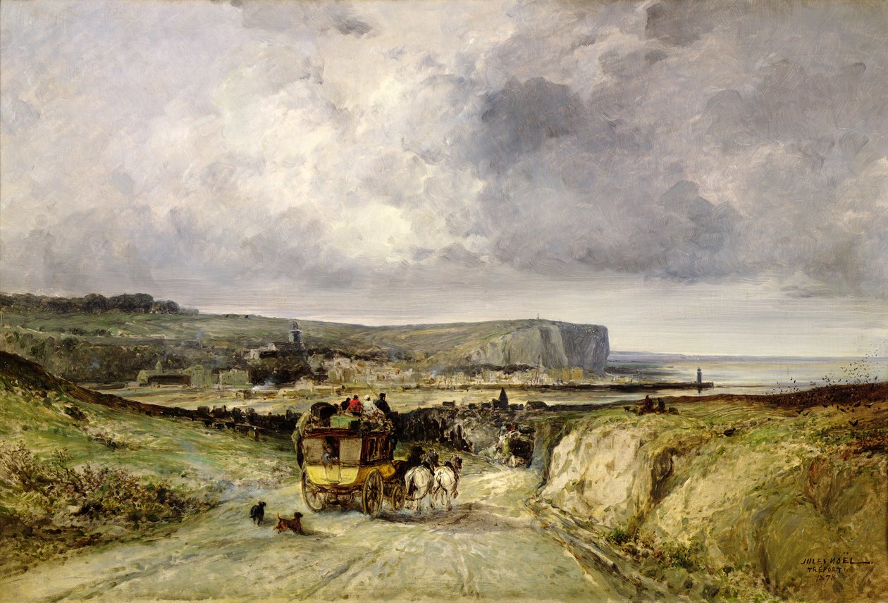 Ankomst av en diligens til Treport, 1878 av Jules Achille Noel