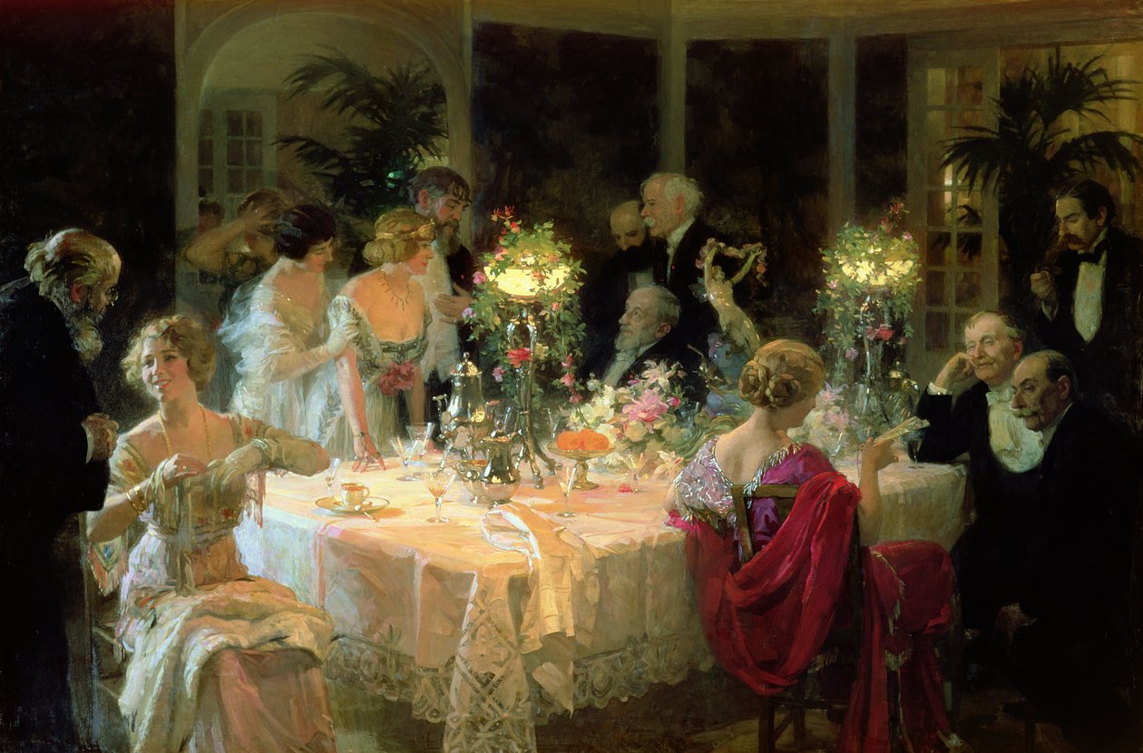 Slutten på middagen, 1913 av Jules Alexandre Gruen or Grun