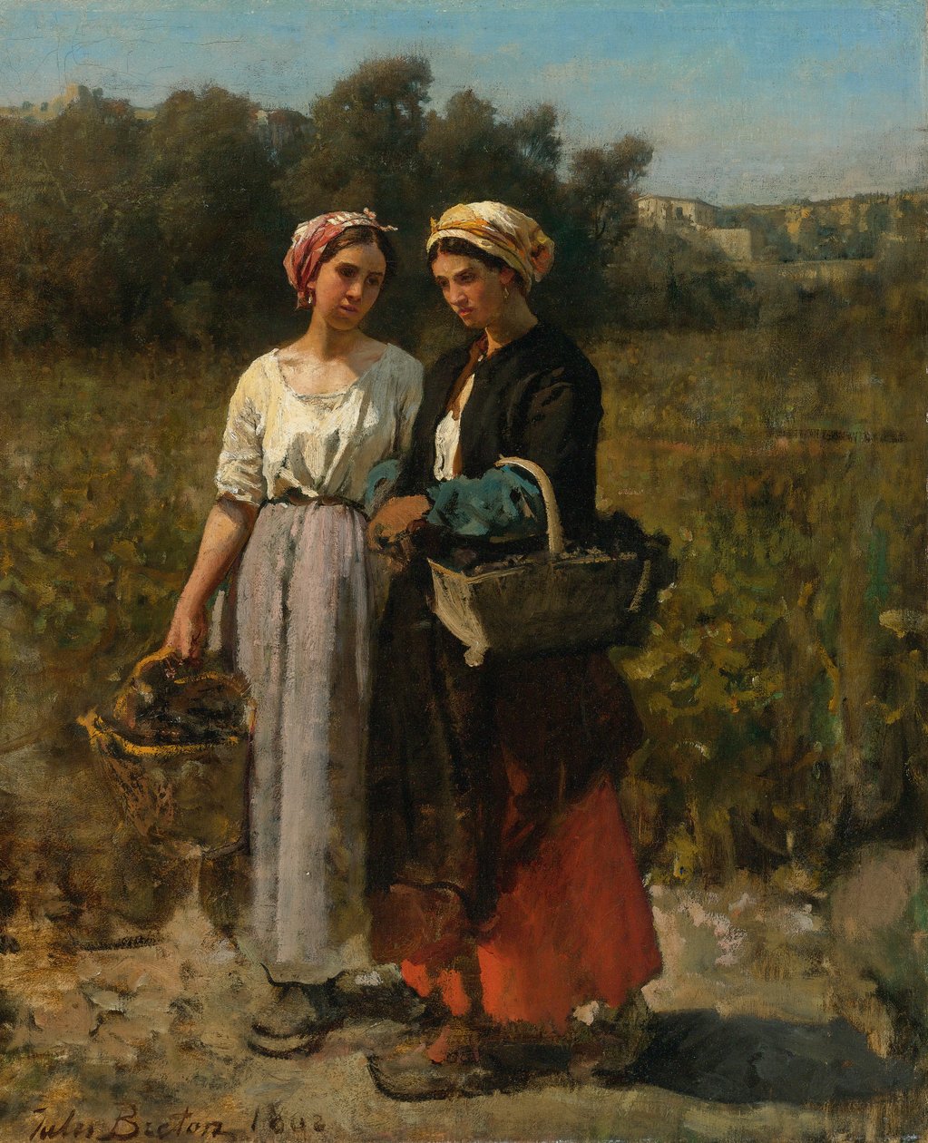 To unge kvinner som høster druene av Jules Breton