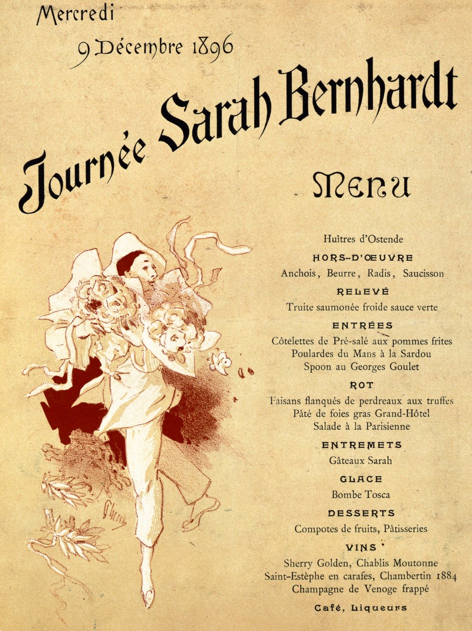 Onsdag 9. desember 1896, Journee Sarah Bernhardt, Menykort, 1896 (se også 245010) av Jules Cheret