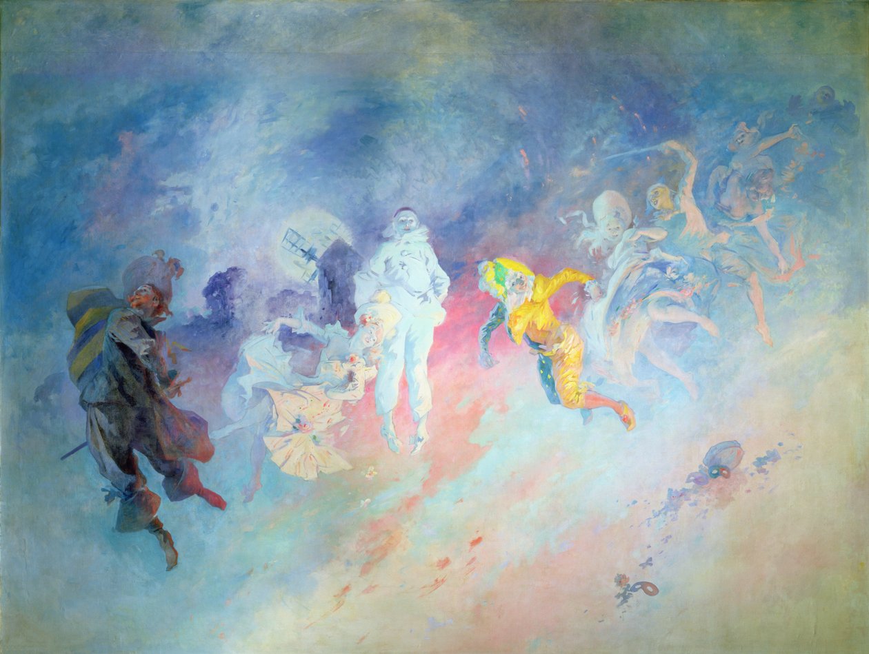 Pantomime, fra Salon Cheret (veggmaleri) (se også 83604) av Jules Cheret