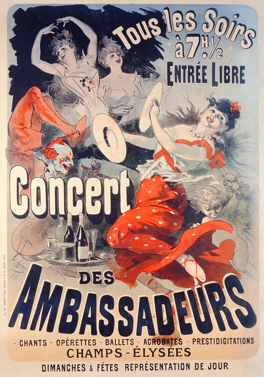 Plakat som reklamerer for Concert des Ambassadeurs, 1884 av Jules Cheret