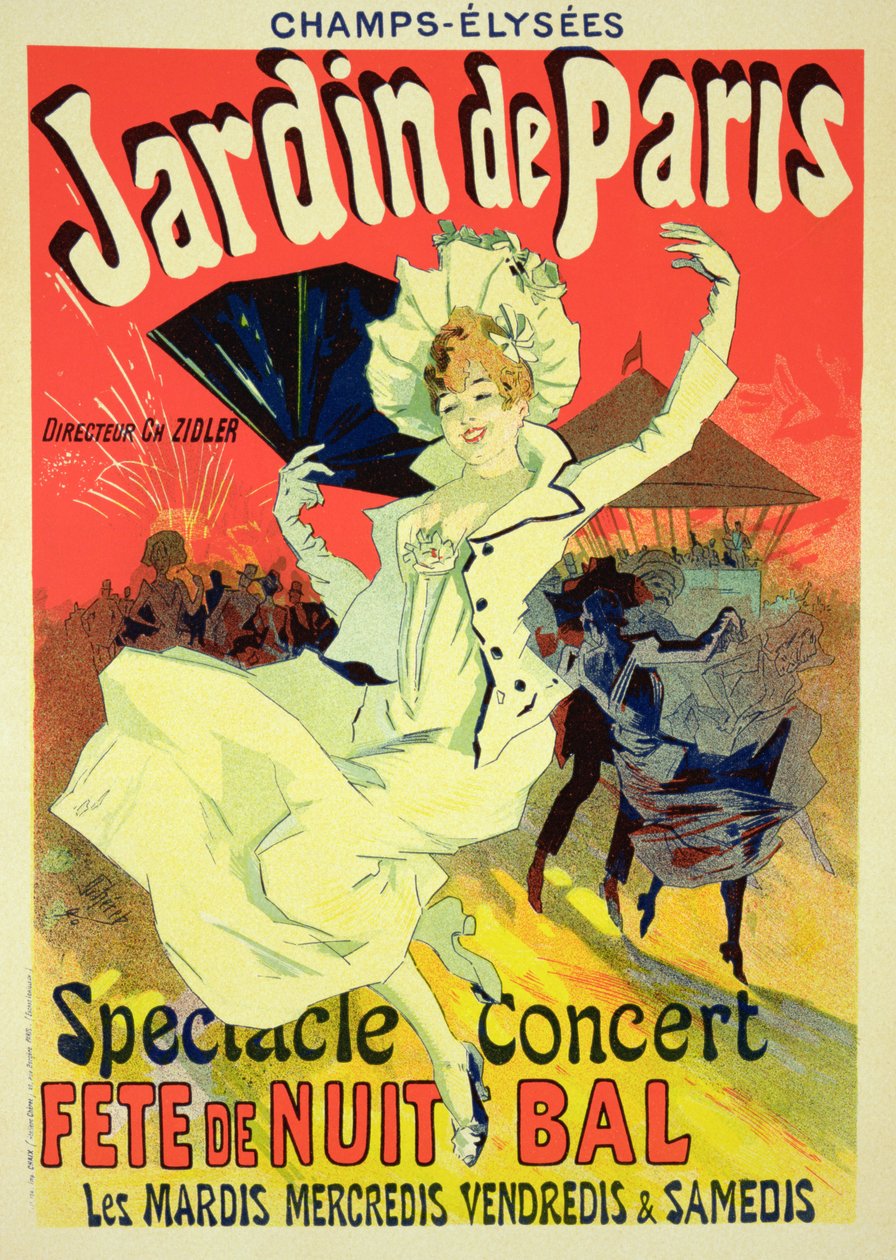 Reproduksjon av en plakat som annonserer 'Jardin de Paris' på Chanps Elysees, 1890 av Jules Cheret