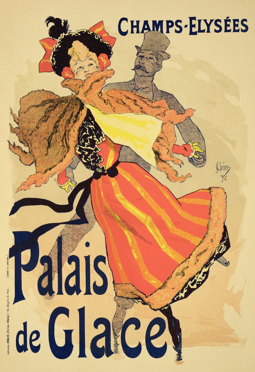 Reproduksjon av en plakat som reklamerer for 'Palais de Glace', Champs Elysees, Paris, 1896 av Jules Cheret