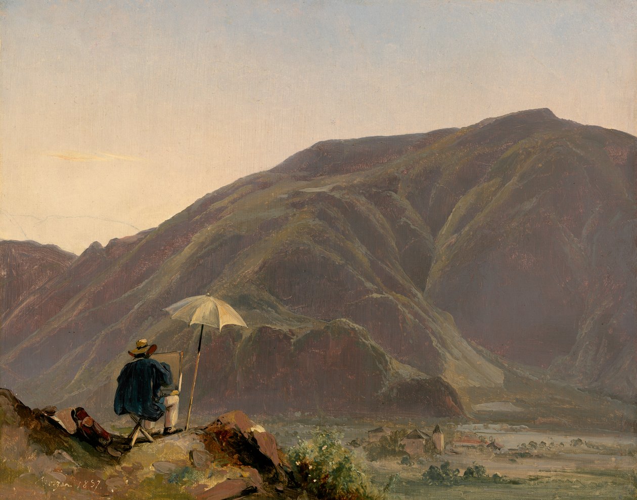 Utsikt over Bozen med en maler av Jules Coignet