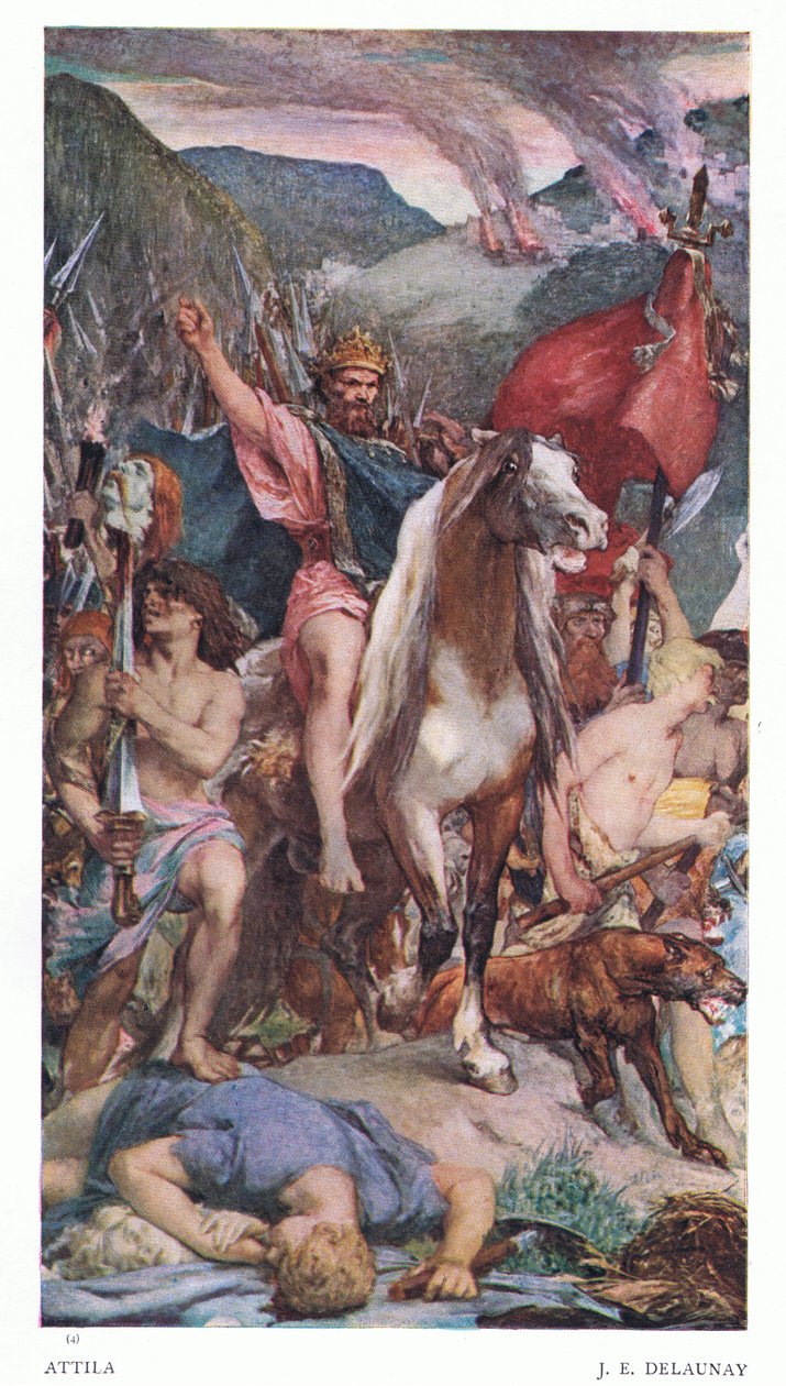Attila på marsj til Paris, fra The Gresham Publishing Company Ltd, 1920 av Jules Elie Delaunay