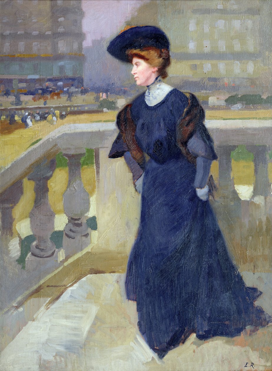 Madame Renoux på trinnene til treenighetskirken, 1904 av Jules Ernest Renoux