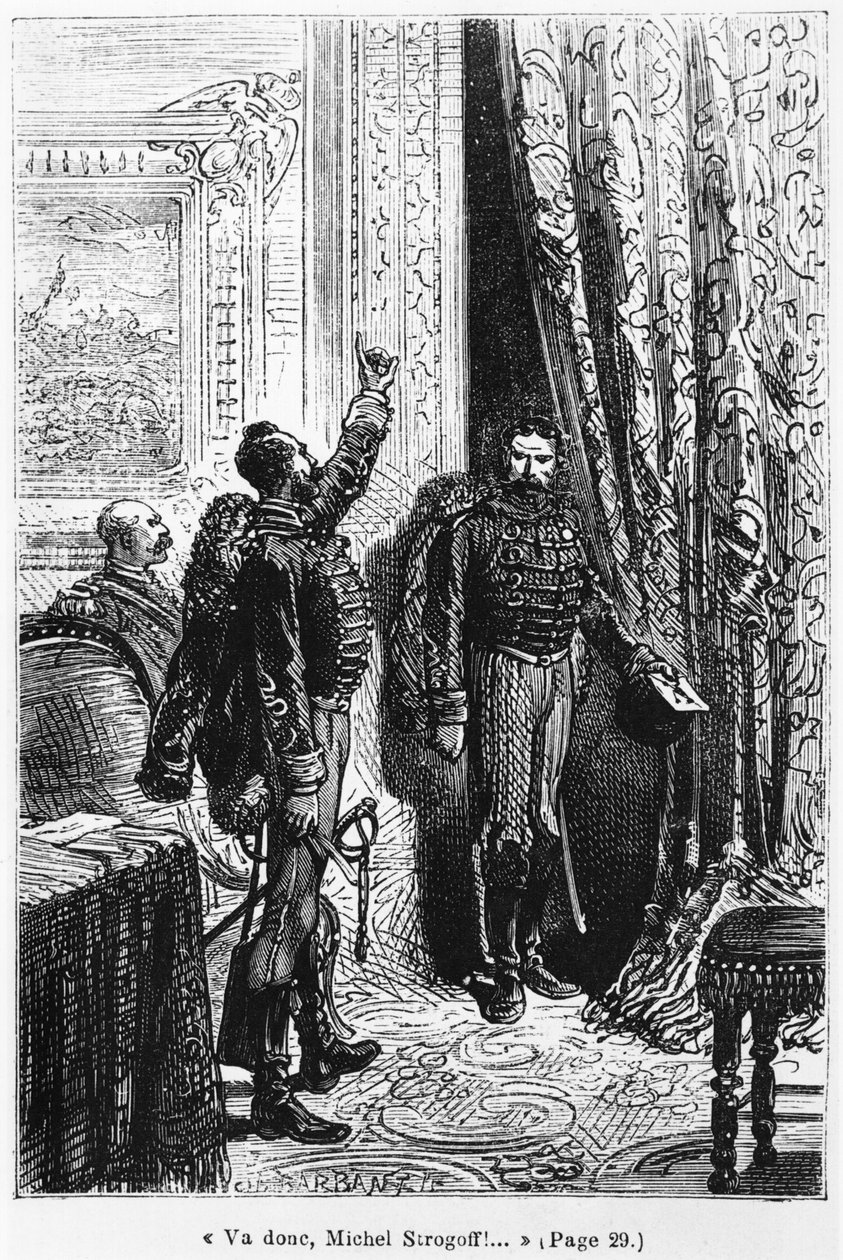 Gå så, Michael Strogoff, illustrasjon fra 'Michel Strogoff' av Jules Verne (1828-1905) gravert av Charles Barbant (d.1922) Paris, Hetzel av Jules Ferat