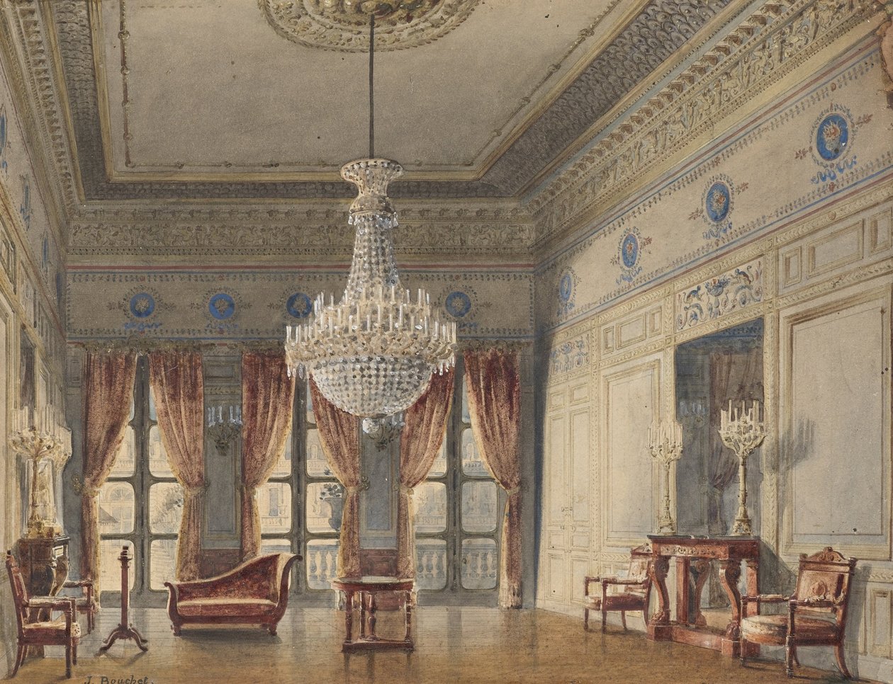 Salongen i Montpensier -fløyen, Palais Royal av Jules Frédéric Bouchet
