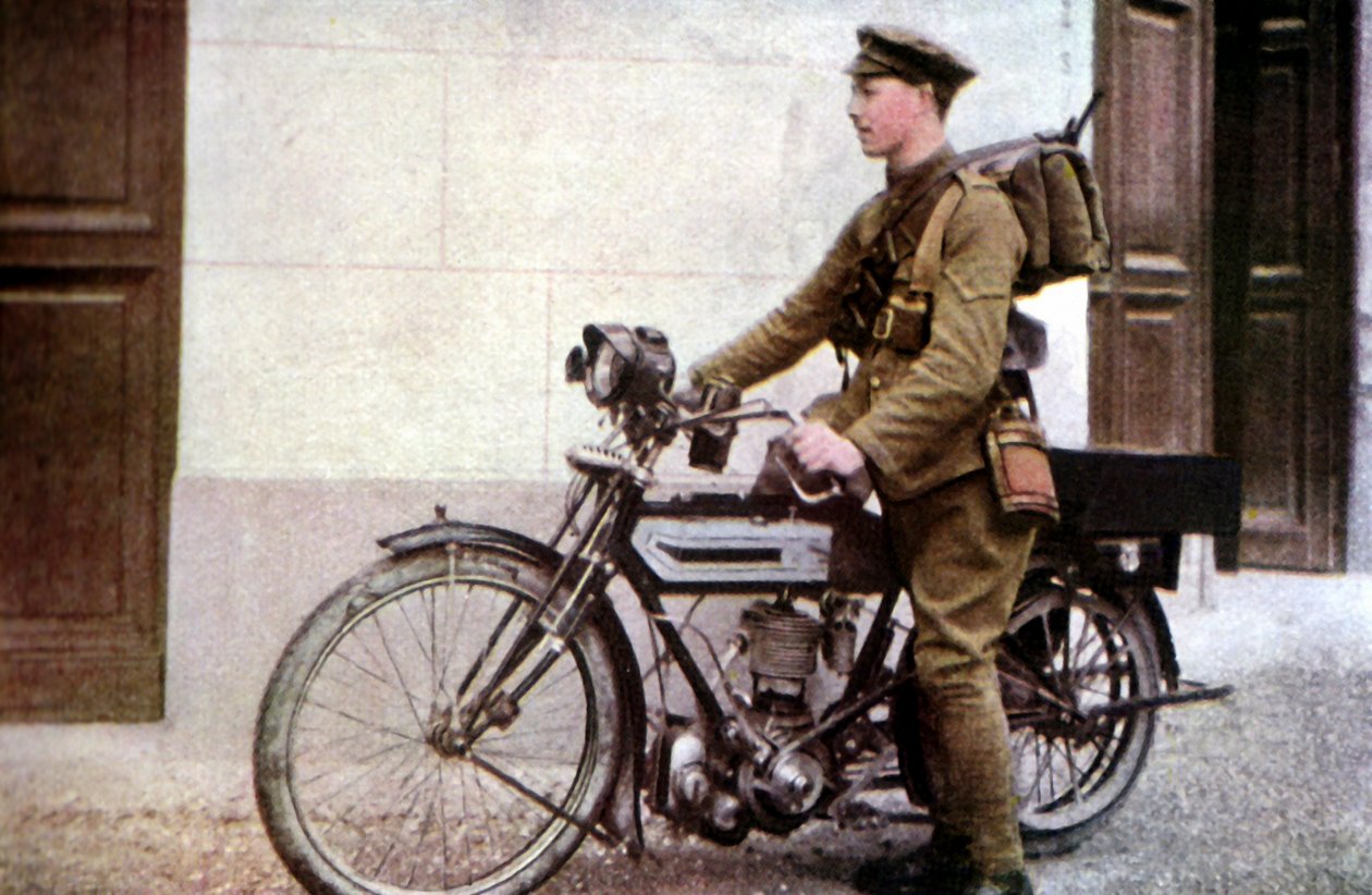 En engelsk ekspedisjonsrytter som tok av under slaget ved Marne øst for Paris, september 1914 (autokrom) av Jules Gervais Courtellemont