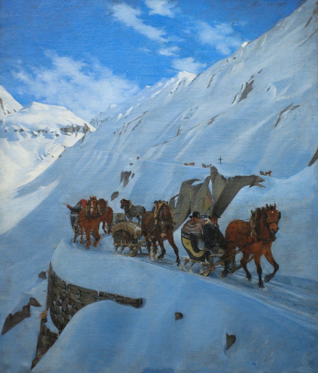 Postkonvoi på Gotthard om vinteren av Jules Jacques Jacot Guillarmod