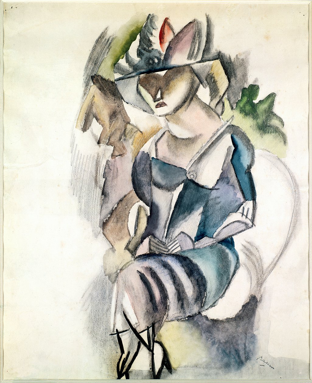 Sittende kvinne, 1917 (wc og blyant på papir) av Jules Pascin