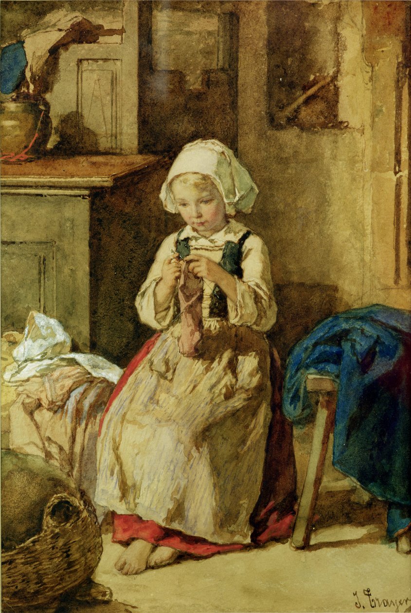 Ung jente som syr av Jules Trayer