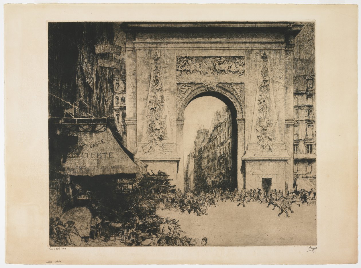 Porte Saint-Denis, Paris, 1928 (etsing, tørrnål, akvatint og platetone) av Jules de Bruycker