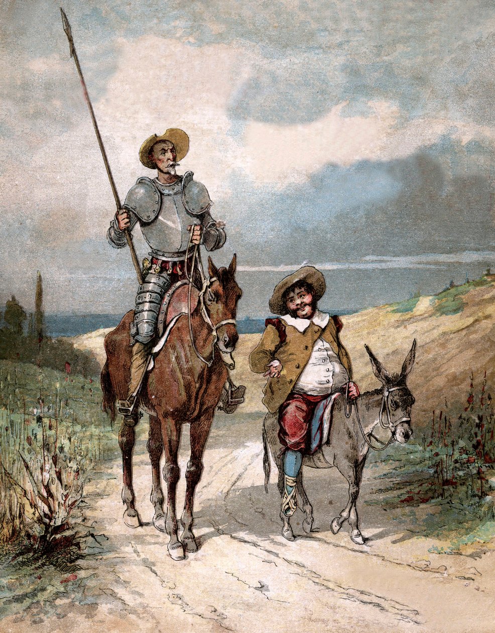 Don Quixote og Sancho Panza, illustrasjon av bok av Miguel de Cervantes quot;History of Don Quixotequot;, gravering etter Jules David av Jules (after) David
