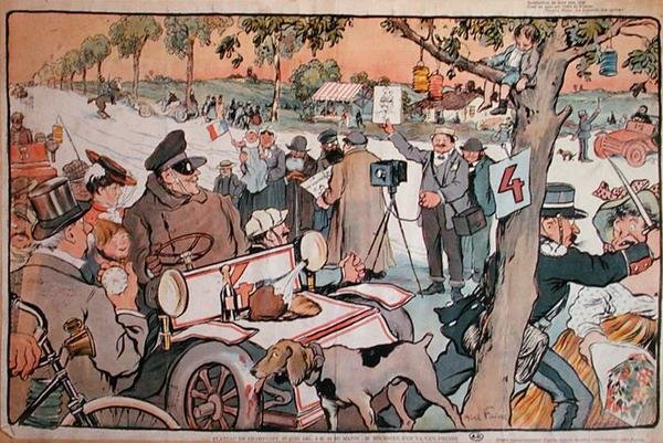 Karikatur av M. Fournier på vei til Paris-Berlin-rallyet av Jules Abel Faivre