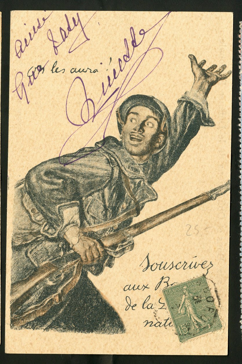 Postkort: Abonner på nasjonale forsvarsobligasjoner - 14-18 års krig, krigerister og symboler, lån, patriotiske dager - Illustrasjon av Abel Faivre (1867-1945) av Jules Abel Faivre