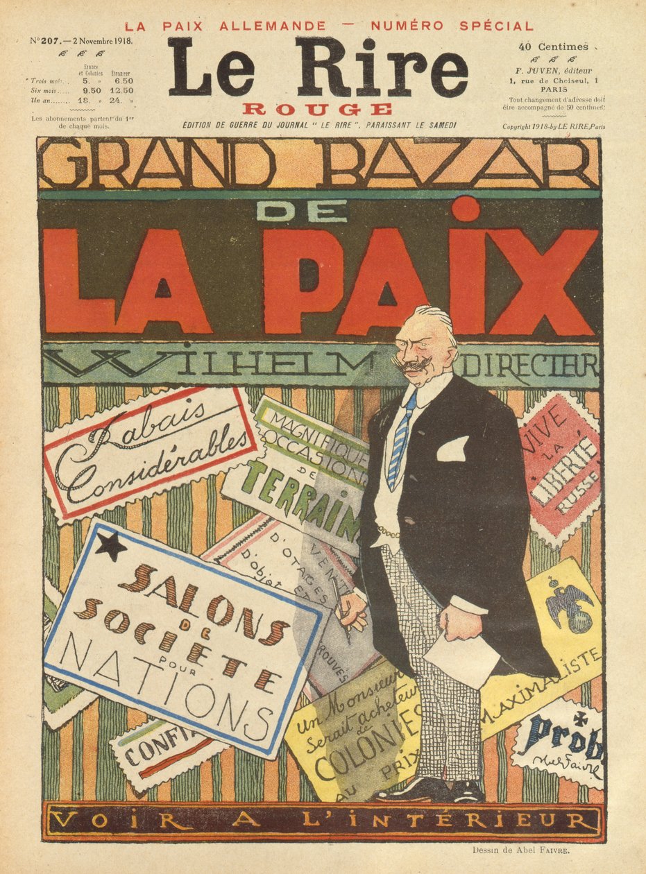 Den store fredsbasaren. cover av Le Rire, 2. november 1918 av Jules Abel Faivre