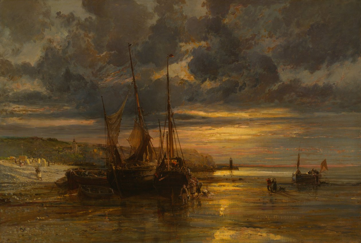 Strandede fiskebåter av Jules Achille Noel