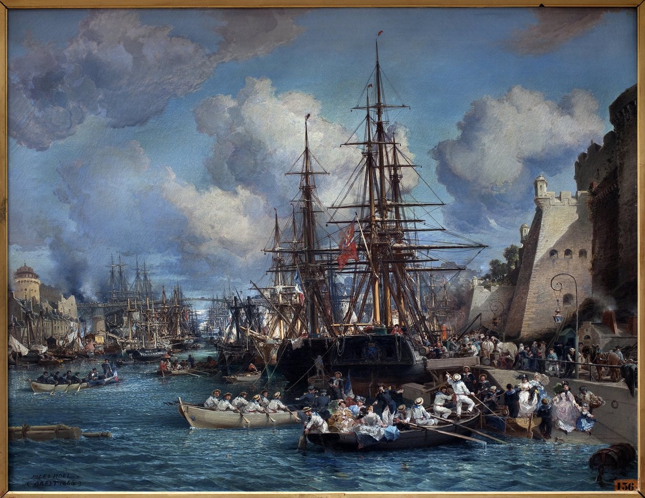Havnen i Brest (Frankrike) i 1864. Maleri av Jules Noel (1815-1881). Olje på lerret av Jules Achille Noel