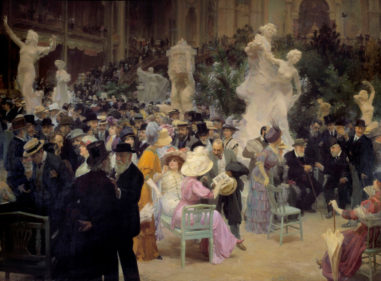 Belle epoque: "" En fredag på Salon des artistes français"" Medlemmer av det parisiske borgerskapet møtes i anledning sosiale arrangementer. Detalj. Maleri av Jules Alexandre Grun (1868-1934) 1911 Søn. 3,6x6,16 m Rouen, Musee des Beaux  av Jules Alexandre Gruen or Grun