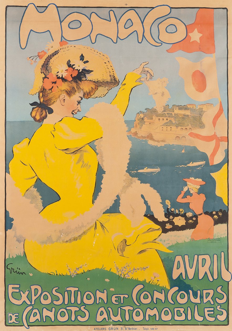 Monaco, ca. 1908 (fargelitografi) av Jules Alexandre Gruen or Grun