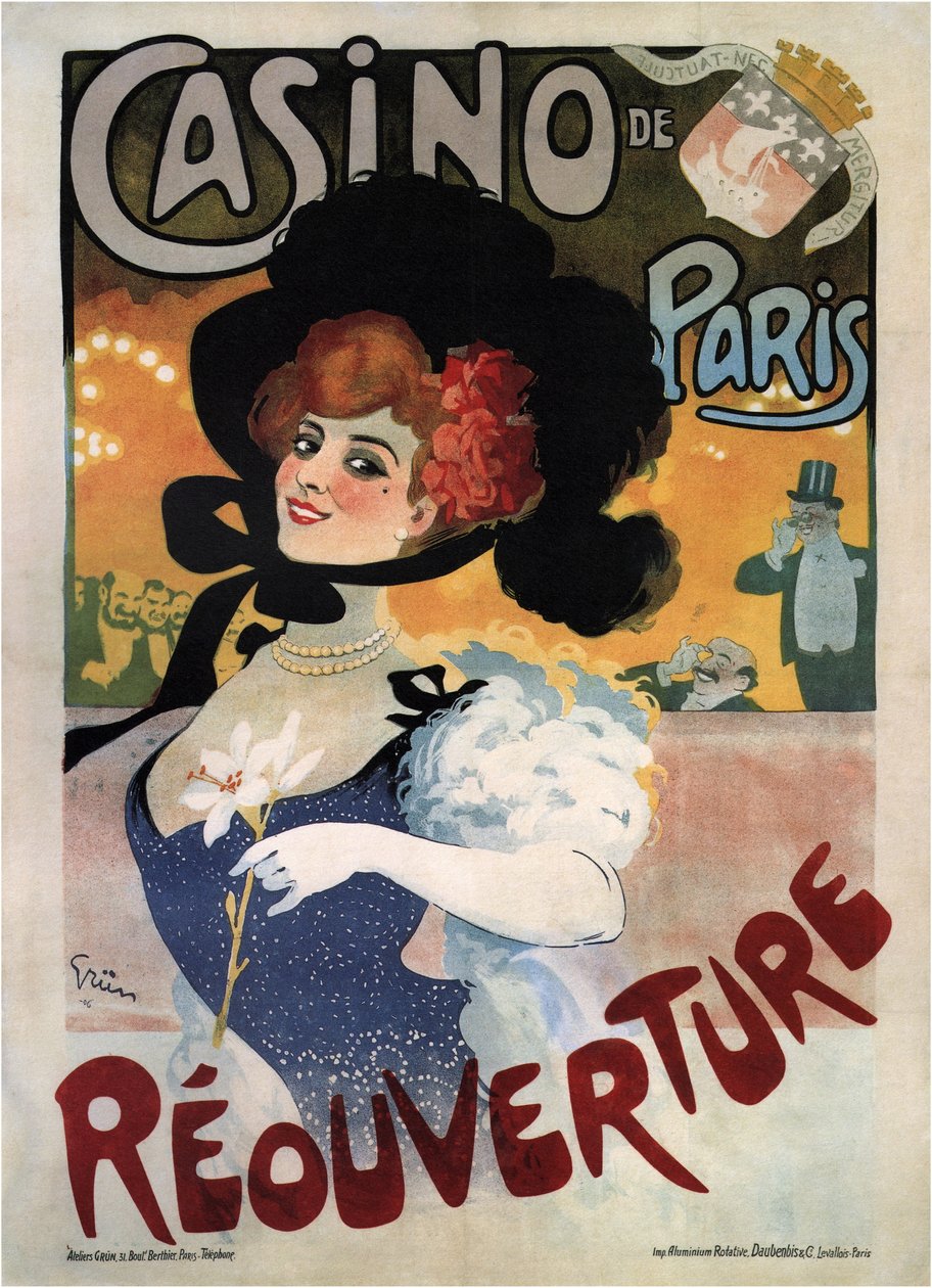 Plakat som reklamerer for gjenåpningen av Casino de Paris av Jules Alexandre Gruen or Grun