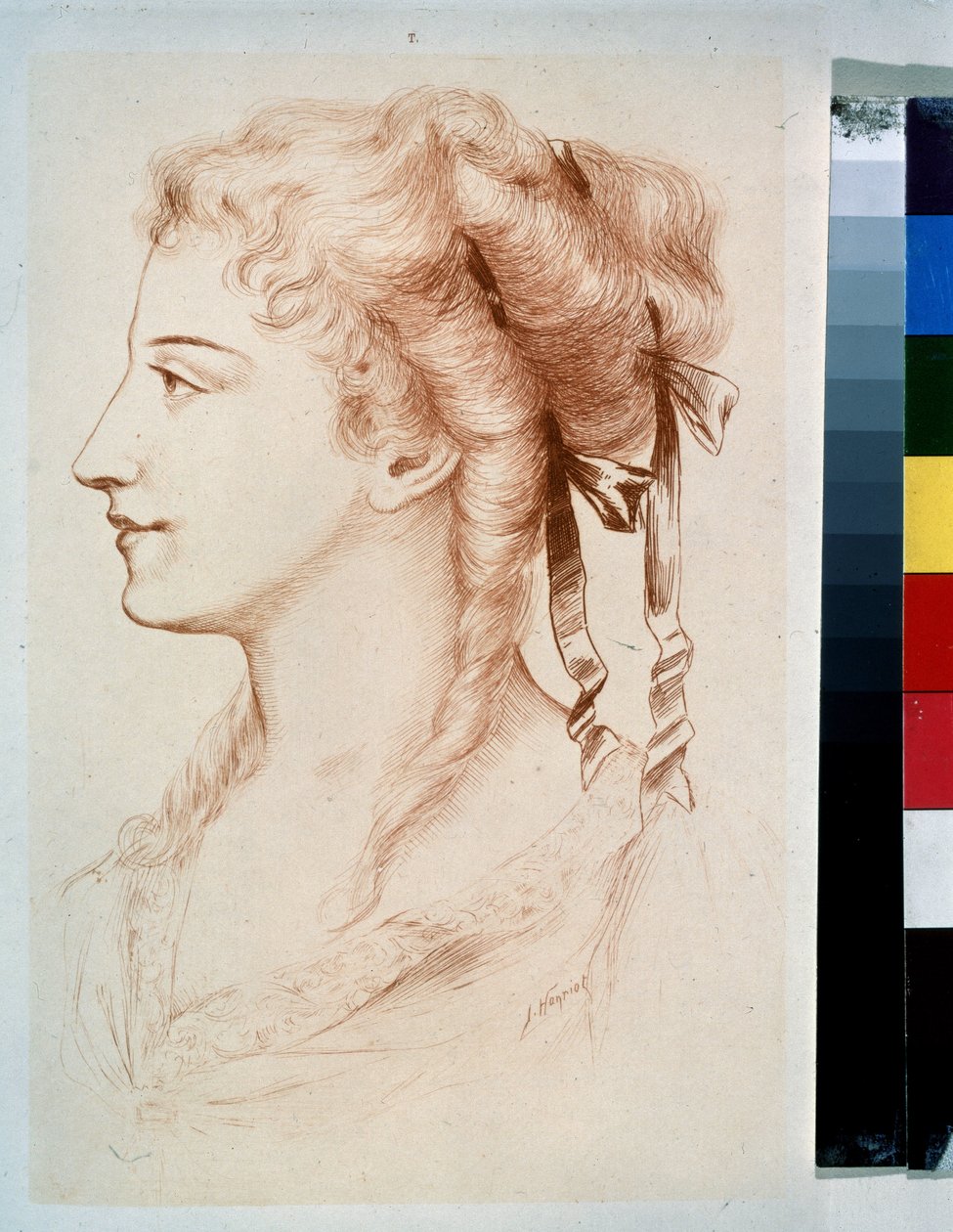 ""Profile Of A Young Lady"" (Portrait Of A Young Lady) Pennetegning av Jules Armand Hanriot (1853-1877) 1800-tallets statlige friluftsmuseum Peterhof, St. Petersburg av Jules Armand Hanriot