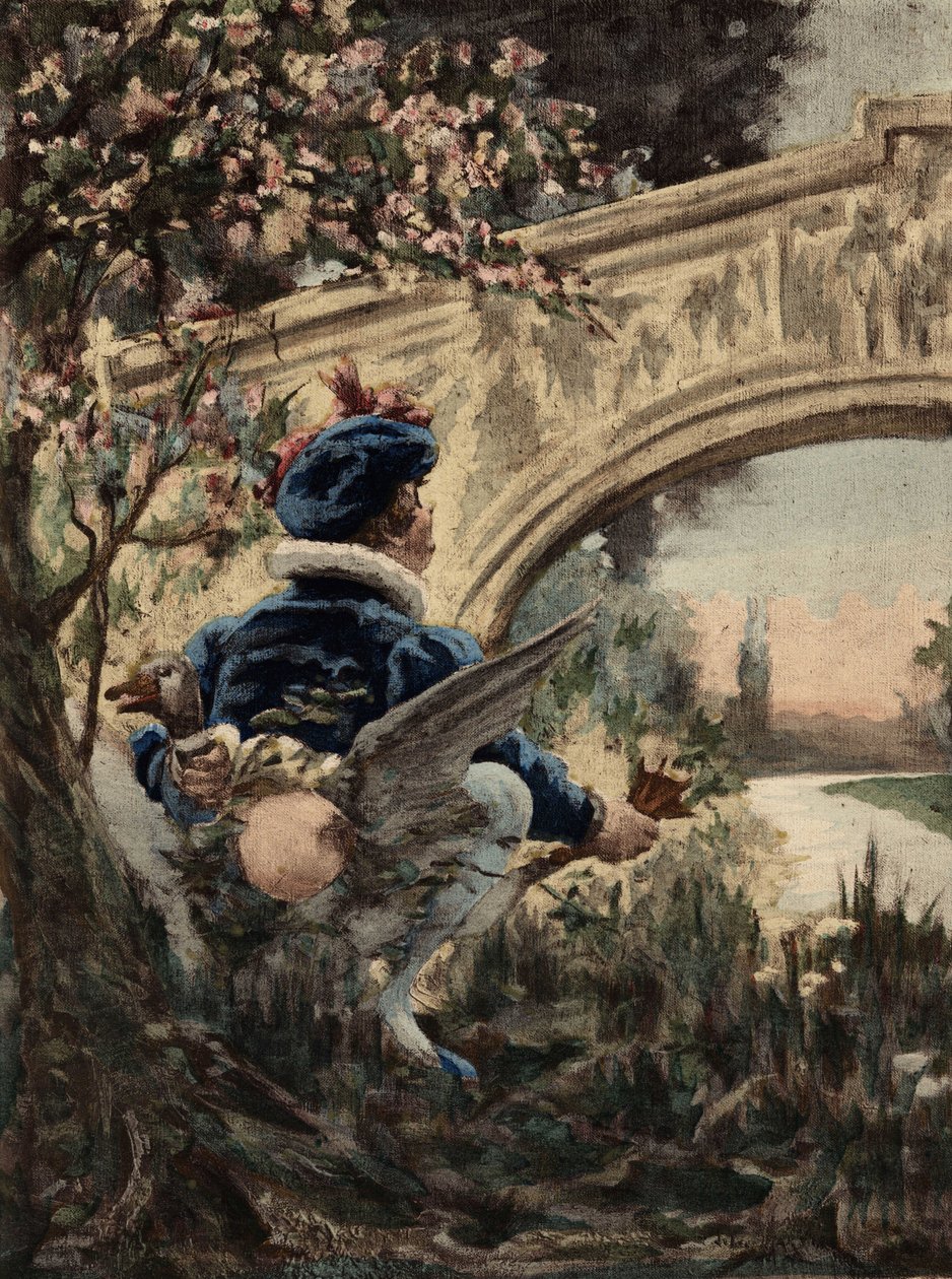 Gargantua tørker baken på en gås. Gargantua. Illustrasjon av Jules Garnier. I «Rabelais og Jules Garniers verk» av Jules Arsene Garnier