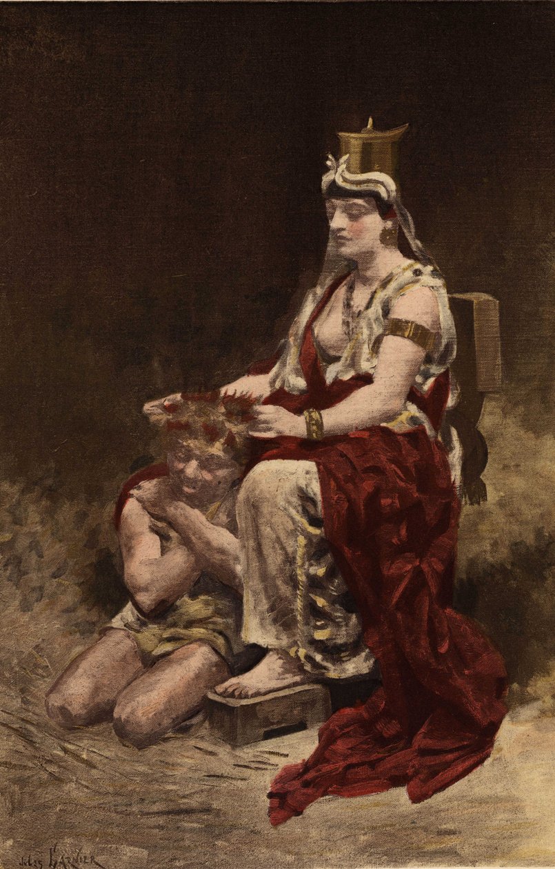 Semyramis (Semiramis) spoler en belistre (tramp). Pantagruel. Illustrasjon av Jules Garnier. I quot;Rabelais et l#39;Oeuvre de Jules Garnierquot; av Jules Arsene Garnier