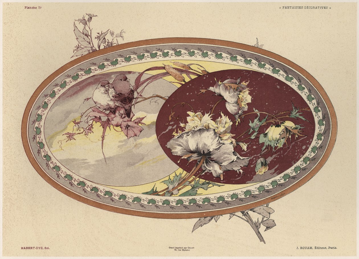 Fugler og blomster, plate 19 fra 