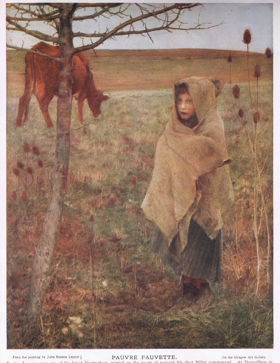 Frankrike, liten; pike; Fauvette; ku; landlig; dårlig; klær av Jules Bastien Lepage