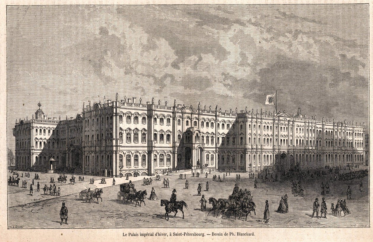 Vinterkeiserpalasset i St. Petersburg. Tegning av Blanchard av Jules Blanchard