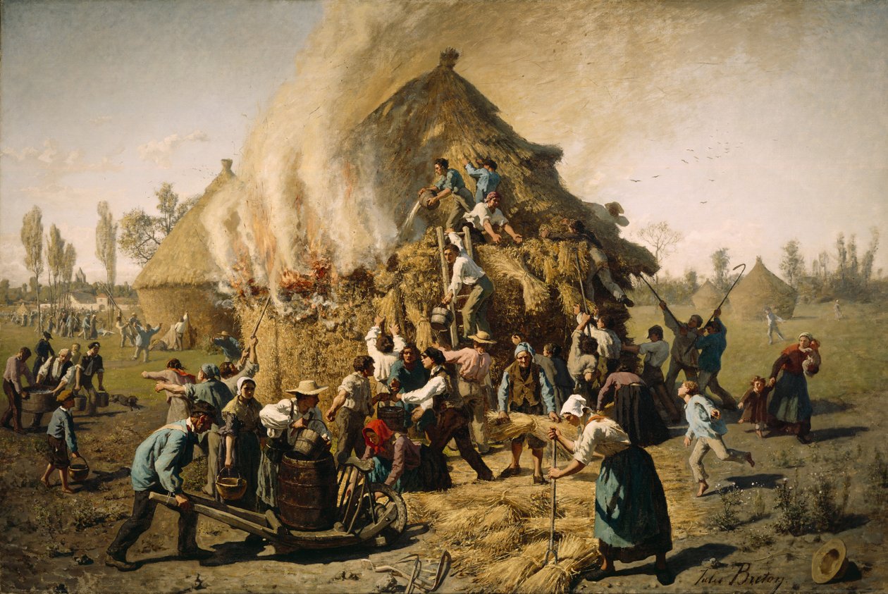 Brann i en høystakk, 1856 av Jules Breton