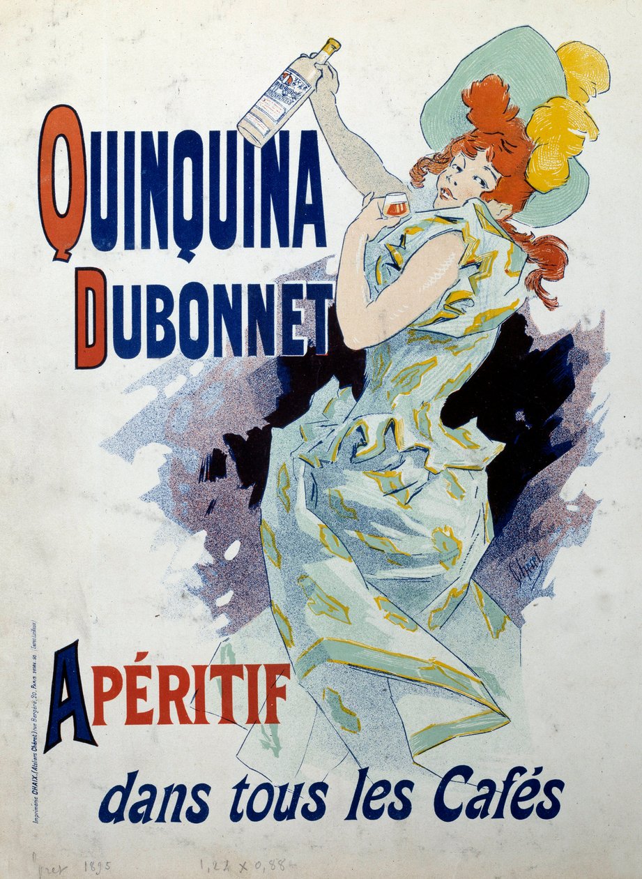 Reklameplakat av Jules Cheret (1836-1932) for aperitiff Quinquina Dubonnet. 1895 Paris, dekorativ kunst av Jules Cheret