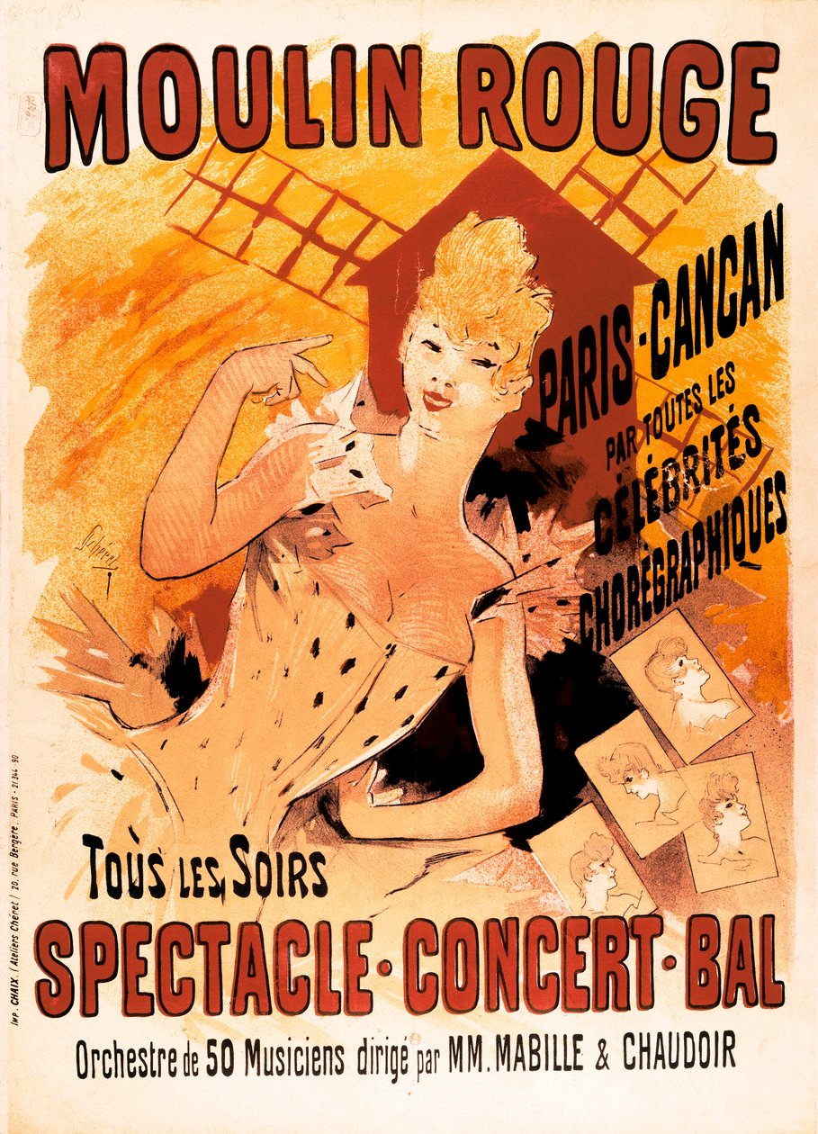 Reklame for Moulin Rouge og danserne Cancans av Jules Cheret