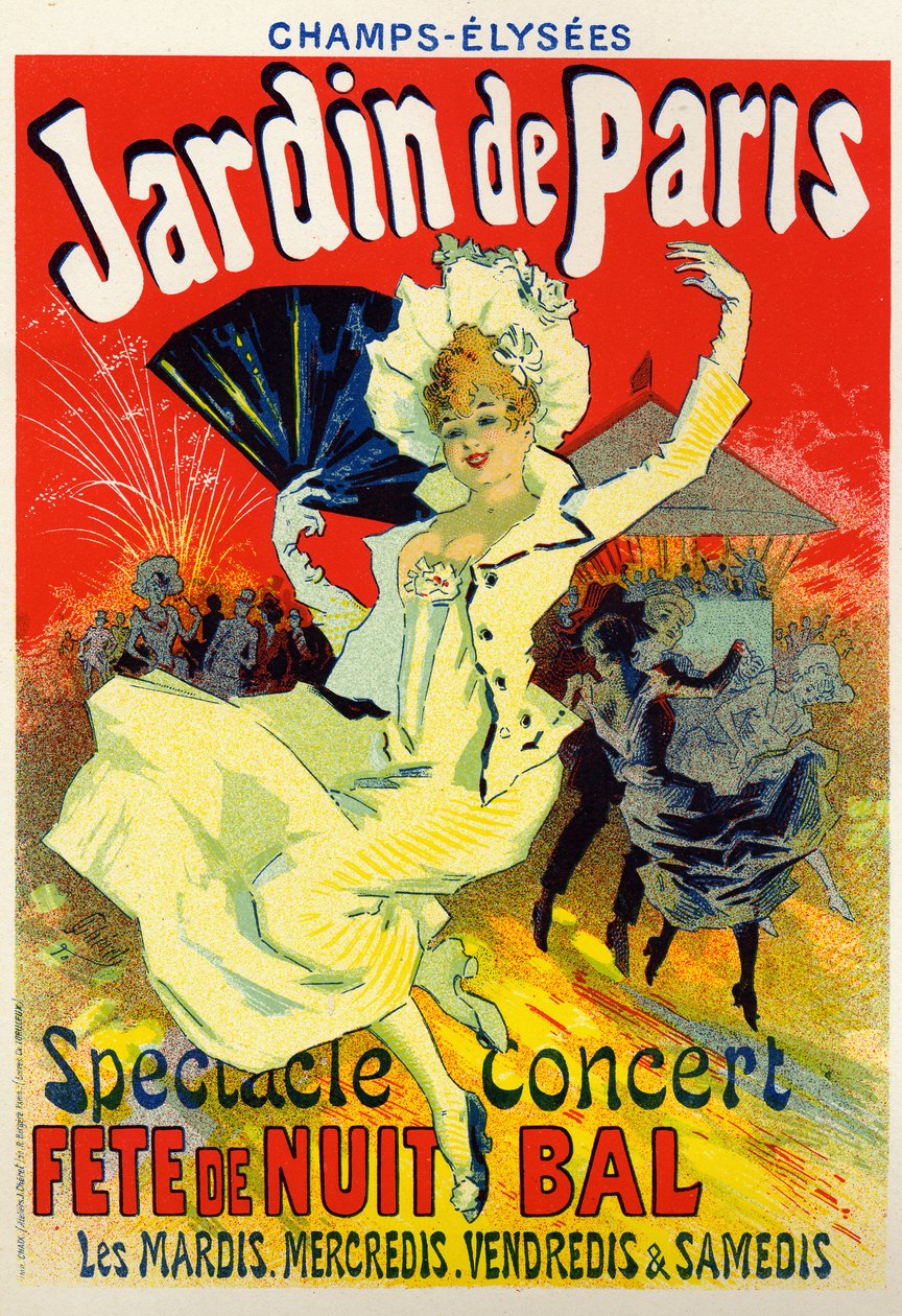 Kunst, underholdning. Jardin de Paris, bal på Champs Elysees, Paris. Plakat av Jules Cheret, Frankrike, ca. 1895 (plakat) av Jules Cheret